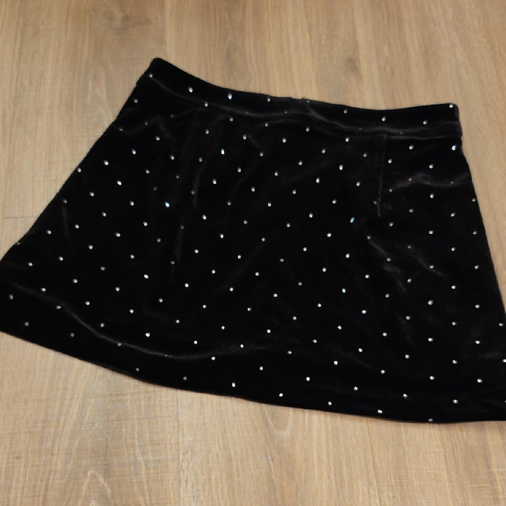 Nanette Lepore Black Velvet A-Line Mini Skirt with Crystal Studs